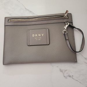 DKNY Taupe Wristlet EUC Clutch Purse 6"x 8"